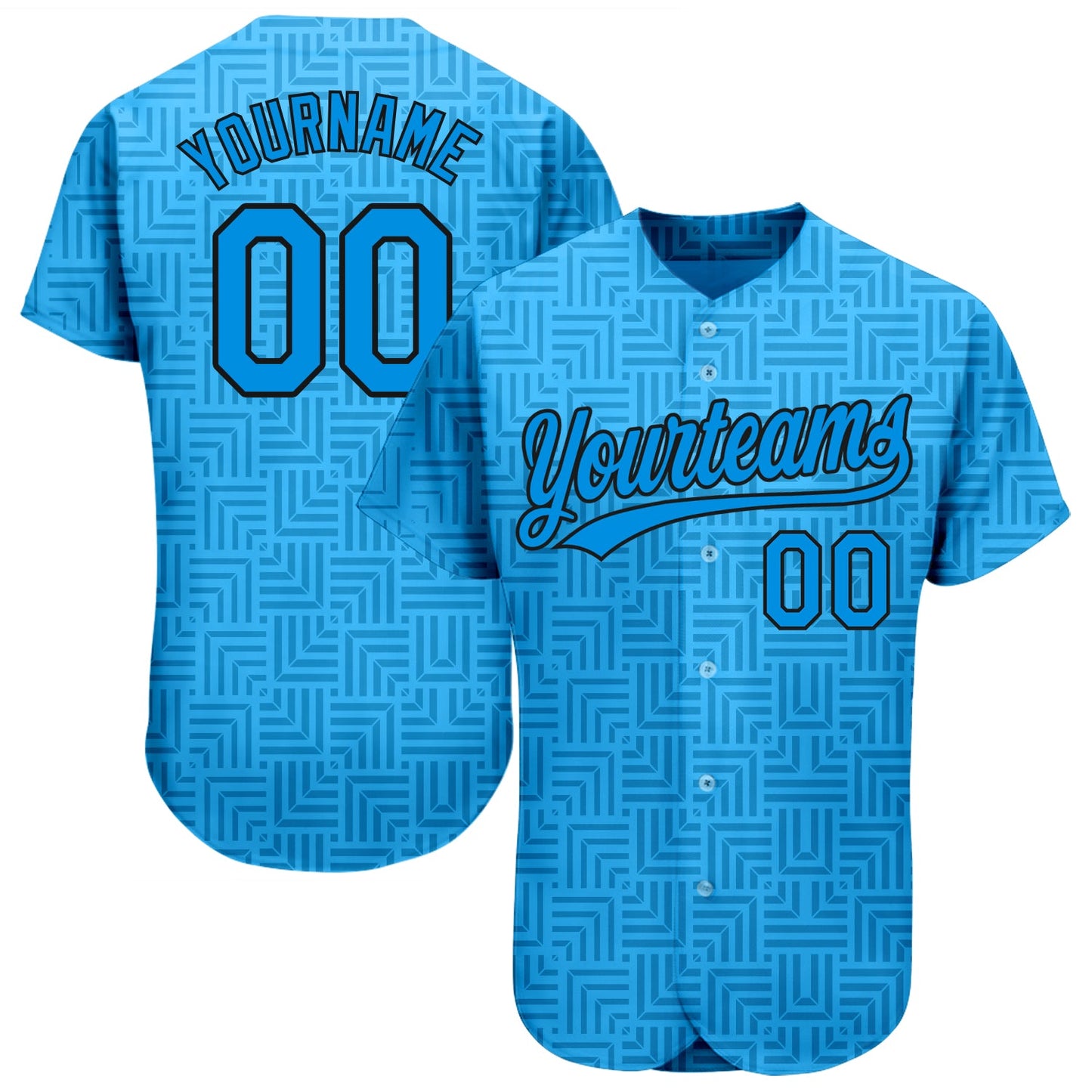 Custom Blue Blue-Black 3D Pattern Design Authentic Baseball Jersey - Main View