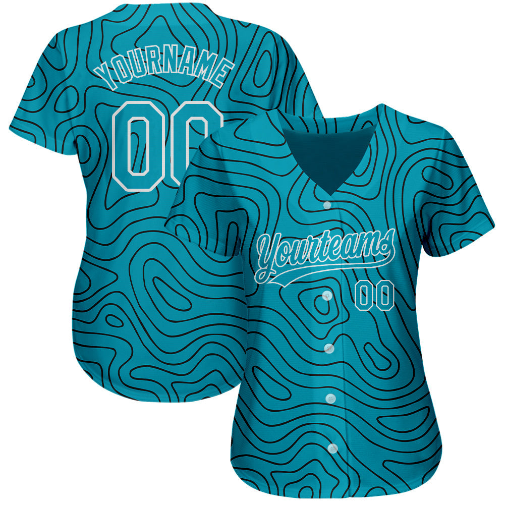 Custom Teal Teal-Black 3D Pattern Design Authentic Baseball Jersey view 2