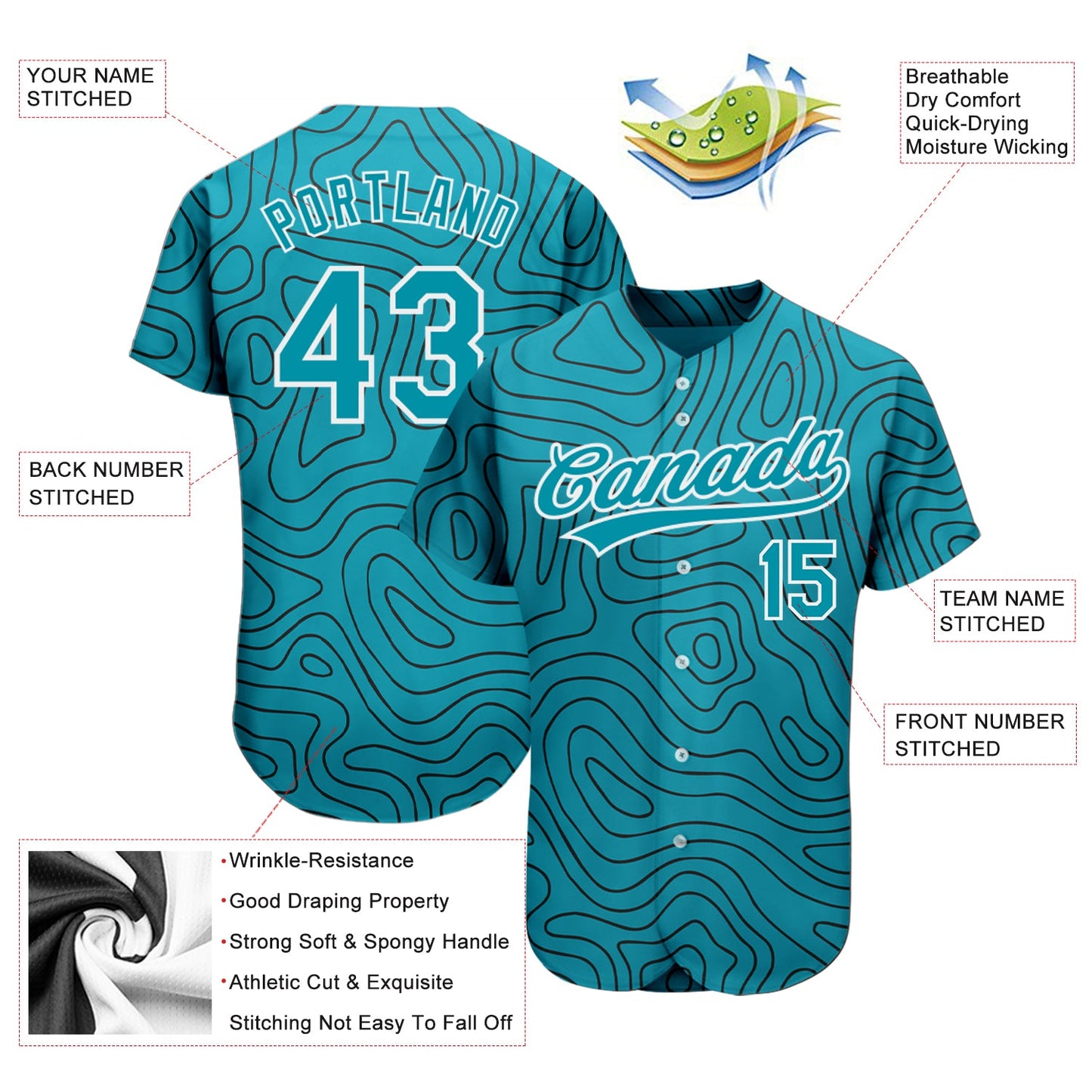 Custom Teal Teal-Black 3D Pattern Design Authentic Baseball Jersey view 3