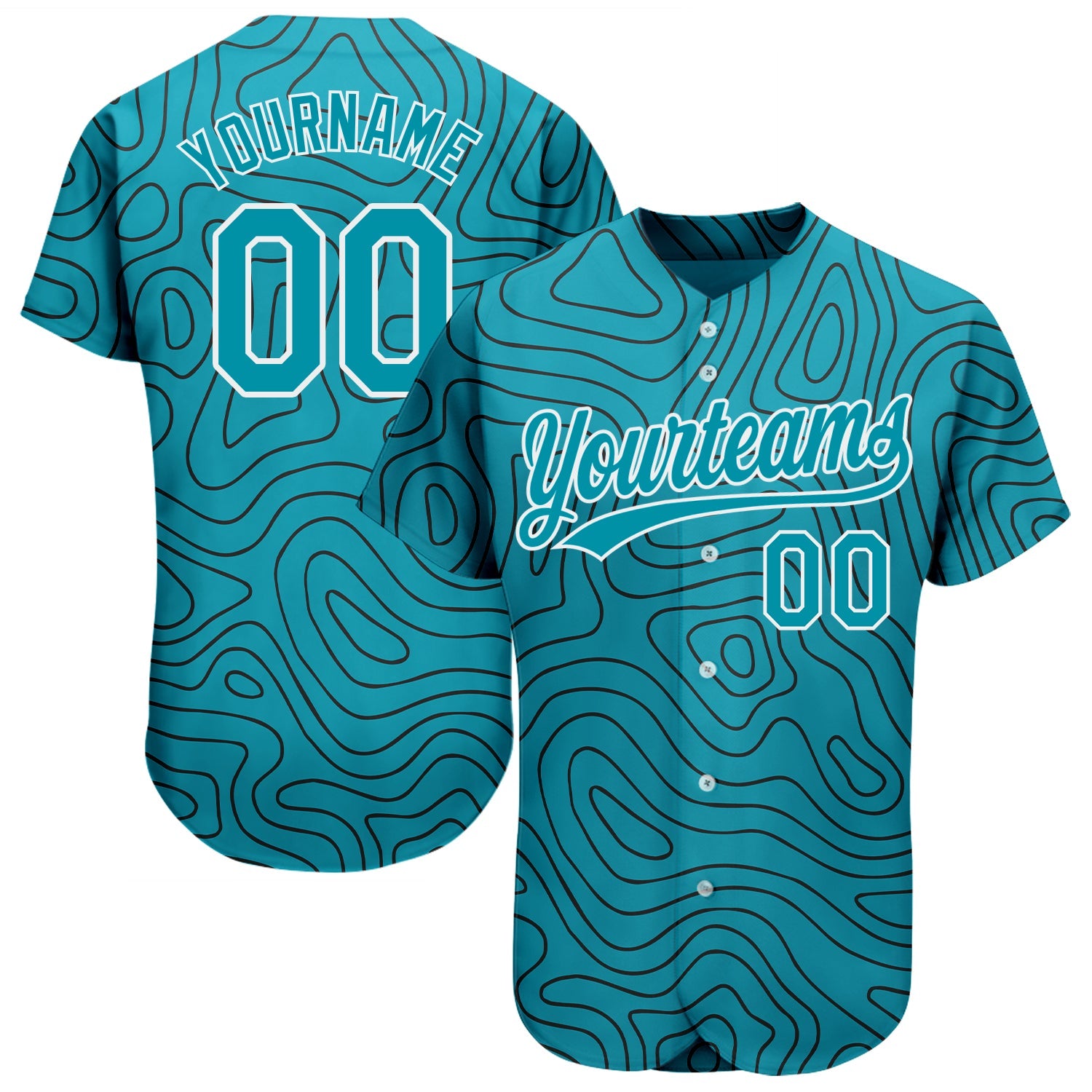Custom Teal Teal-Black 3D Pattern Design Authentic Baseball Jersey - Main View