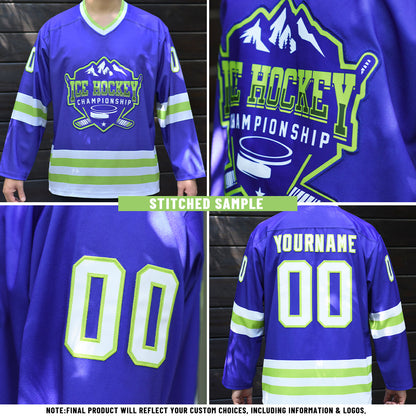 Custom Aurora Green Gold Black-White Foodie Funny Fries Hockey Lace Neck Jersey view 3