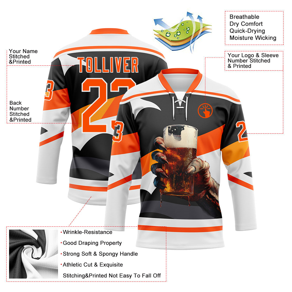 Custom Black Orange-White Foodie Funny Cola Hockey Lace Neck Jersey view 4