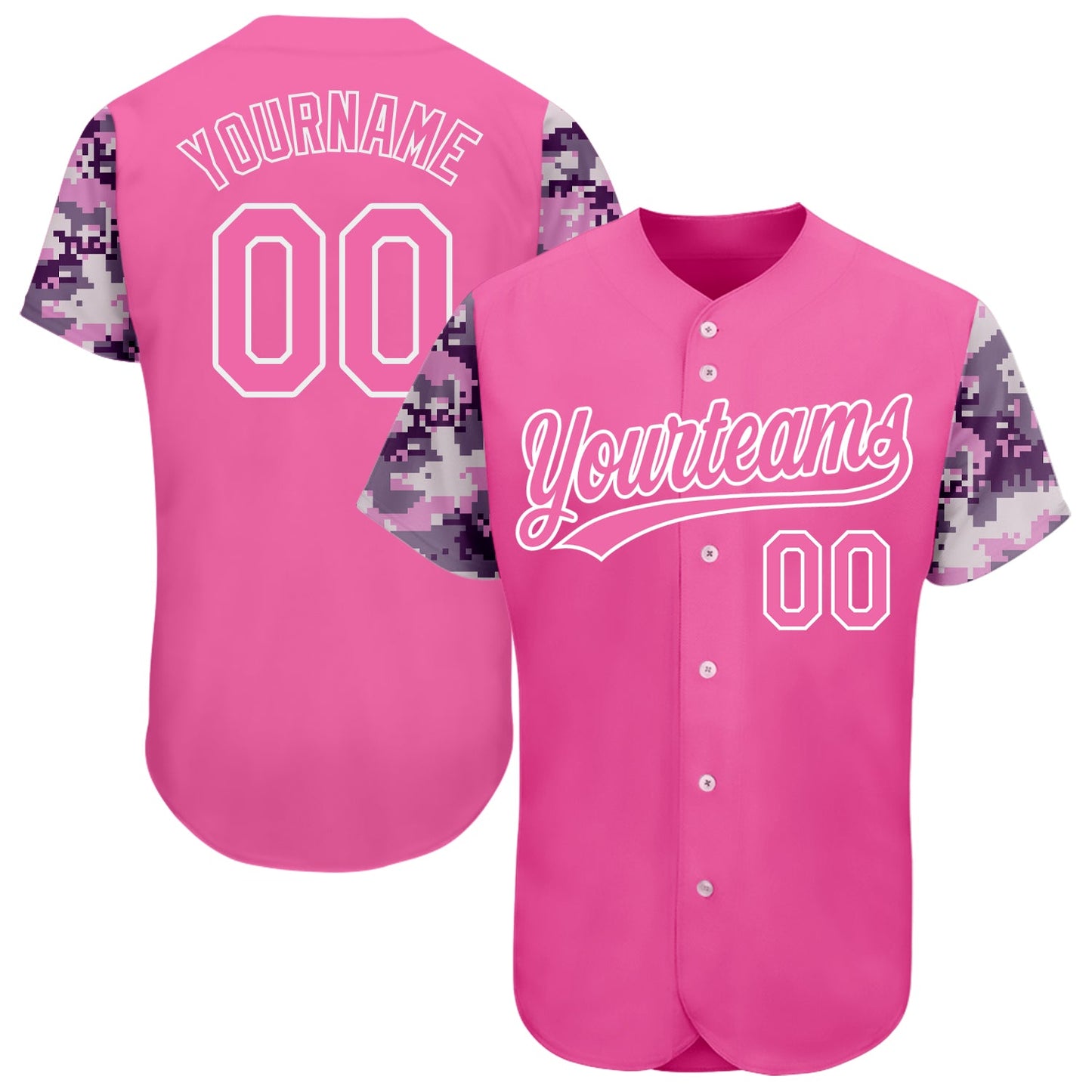 Custom Pink Pink-Camo 3D Pattern Design Authentic Baseball Jersey - Main View