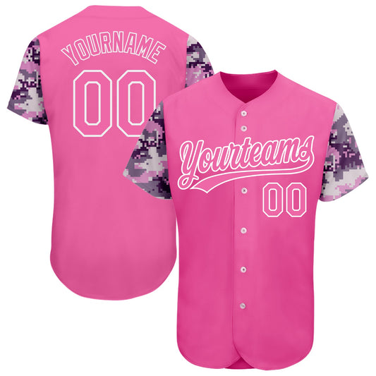 Custom Pink Pink-Camo 3D Pattern Design Authentic Baseball Jersey - Main View