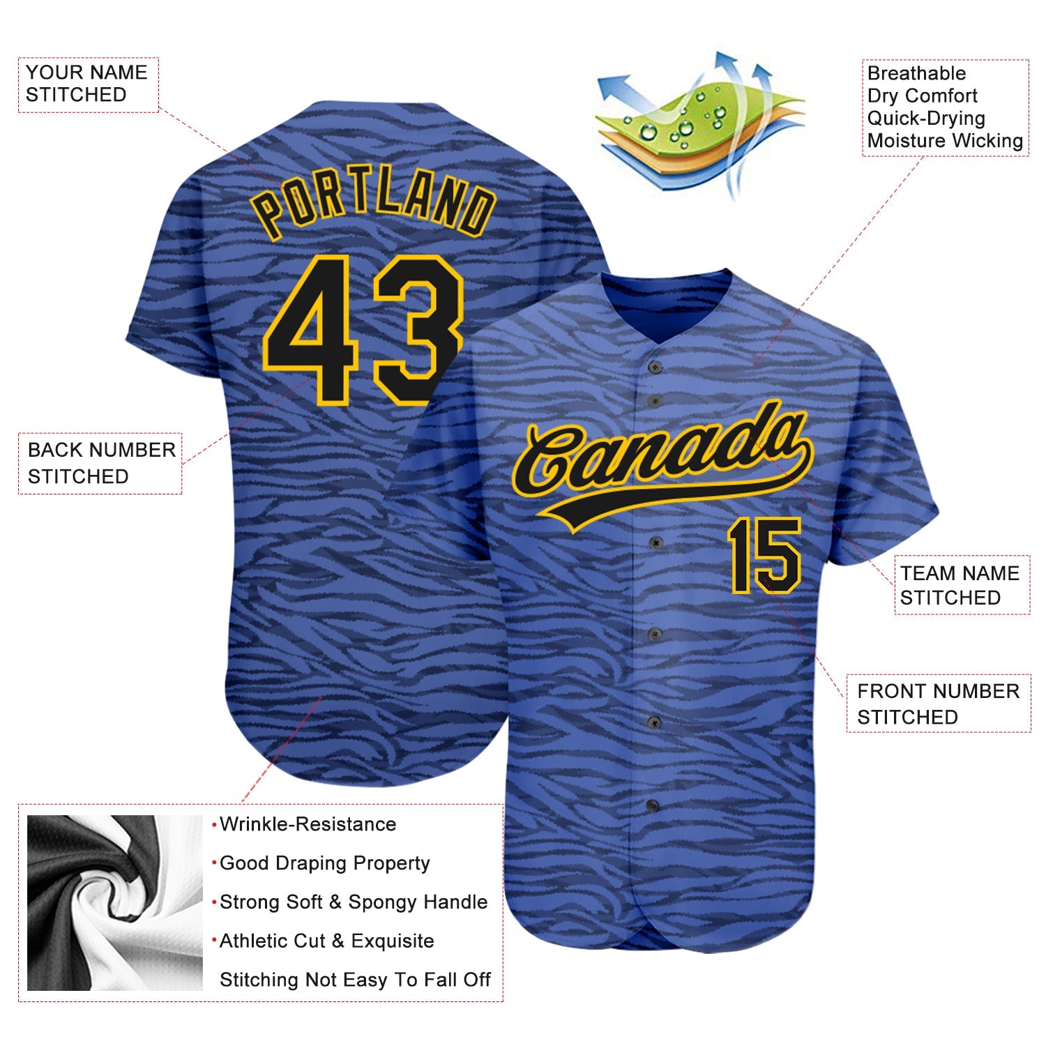 Custom Light Blue Black-Gold 3D Pattern Design Authentic Baseball Jersey view 3