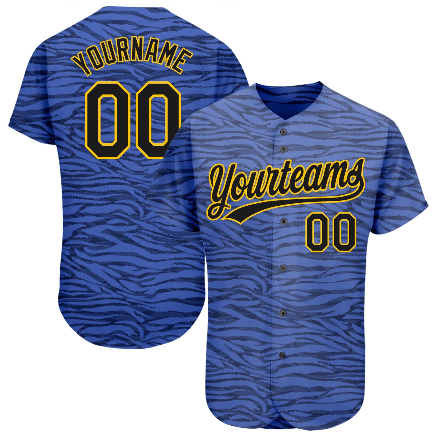 Custom Light Blue Black-Gold 3D Pattern Design Authentic Baseball Jersey - Main View