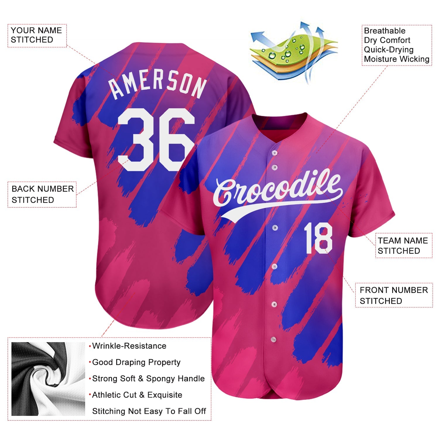 Custom Pink White-Royal 3D Pattern Design Authentic Baseball Jersey view 3
