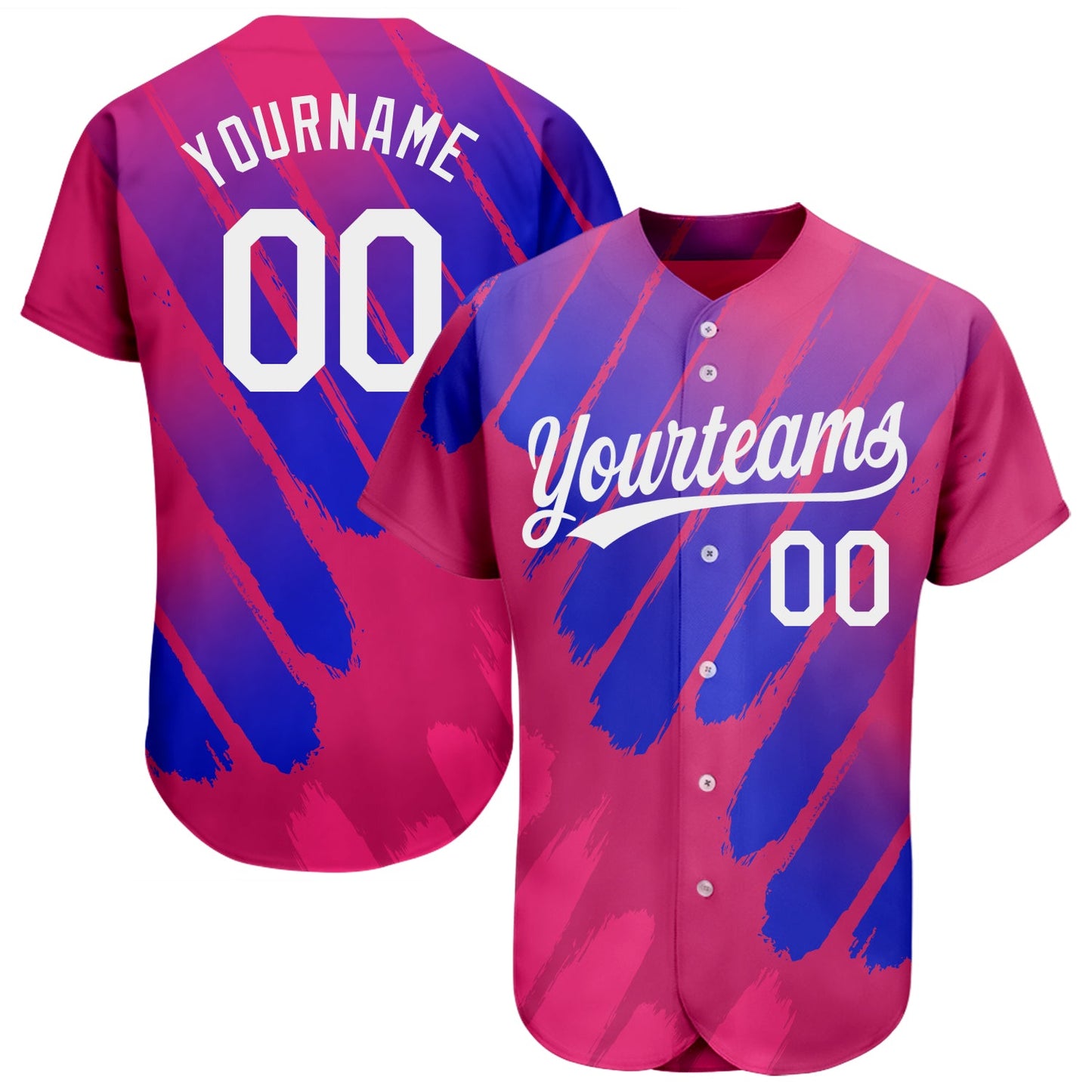 Custom Pink White-Royal 3D Pattern Design Authentic Baseball Jersey - Main View