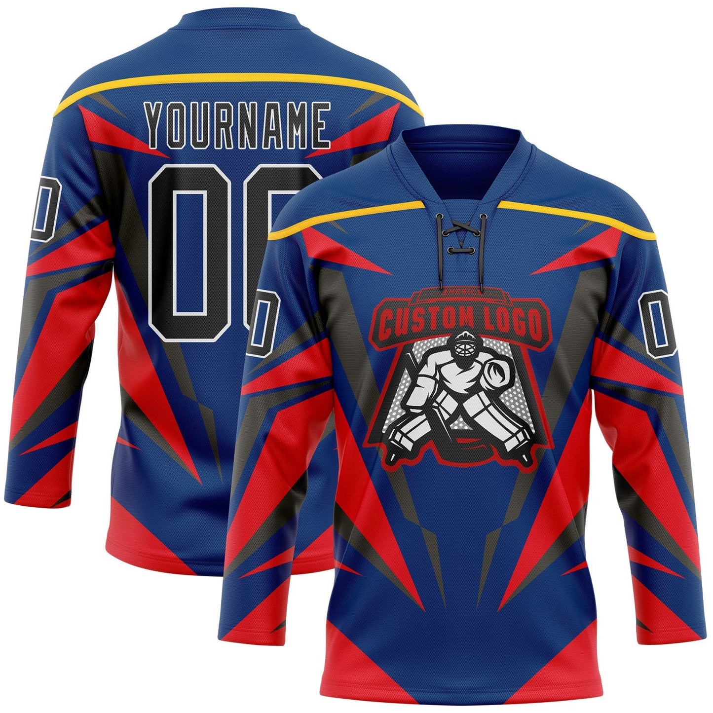 Custom US Navy Blue Black Red-White Abstract Pattern Graphic Cyber Mecha E-sport Hockey Lace Neck Jersey view 2