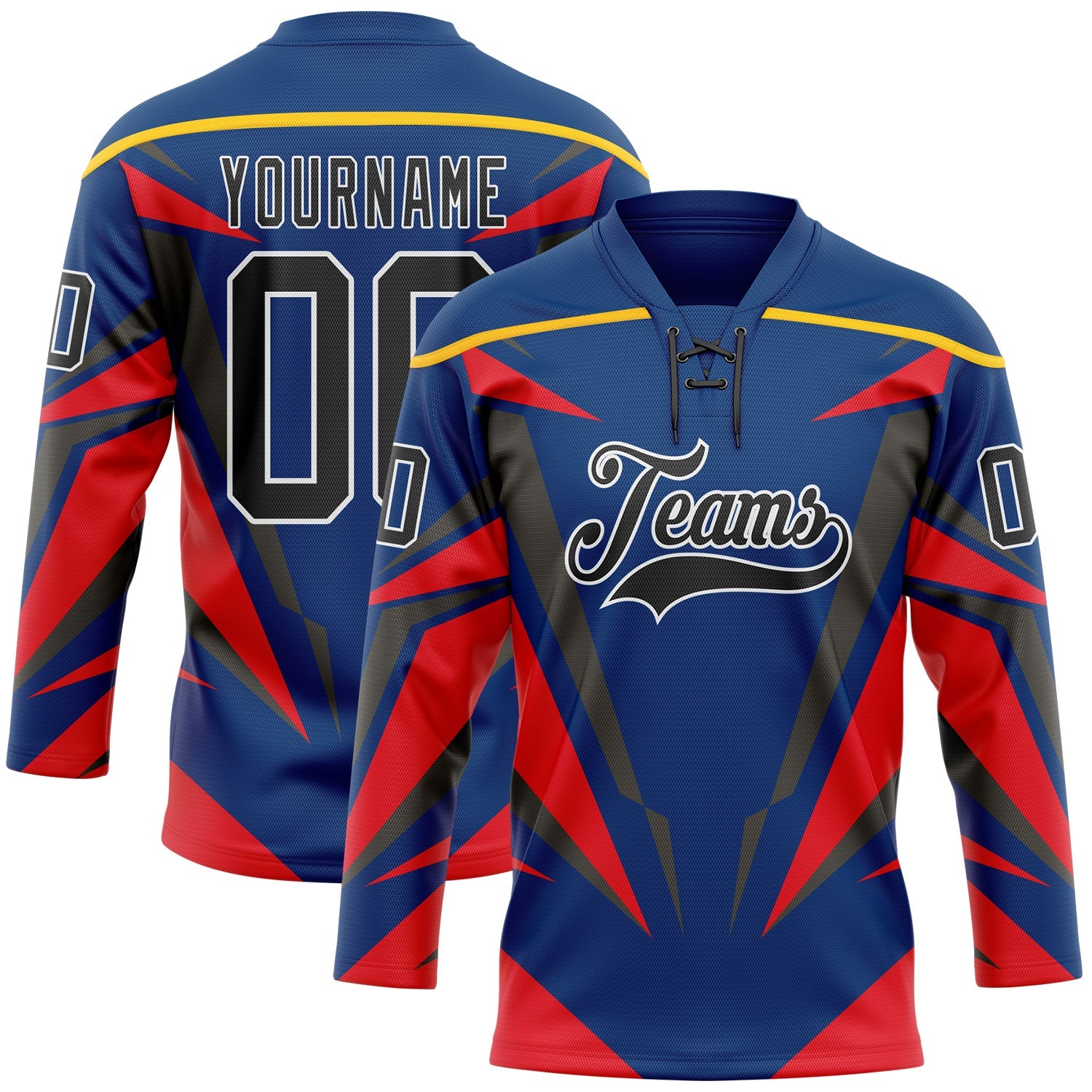 Custom US Navy Blue Black Red-White Abstract Pattern Graphic Cyber Mecha E-sport Hockey Lace Neck Jersey - Main View