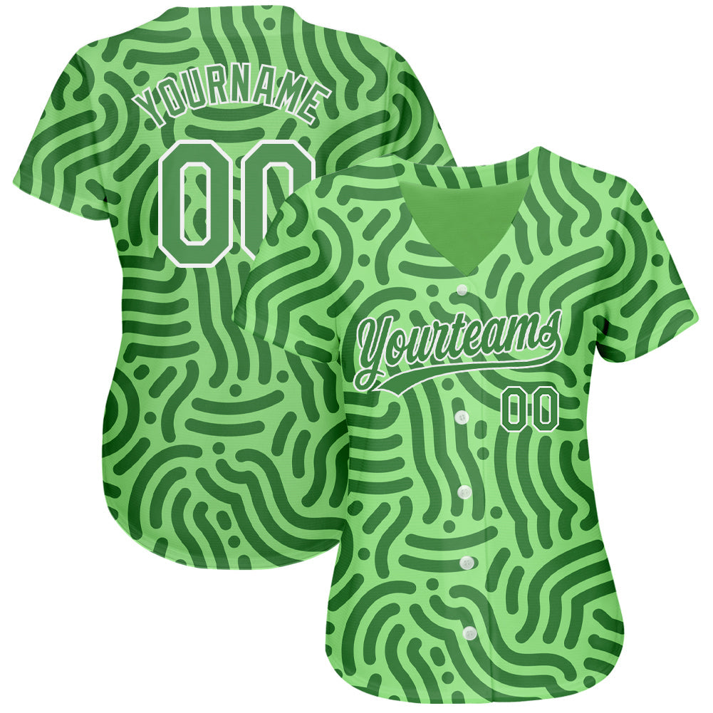 Custom Neon Green Kelly Green-White 3D Pattern Design Authentic Baseball Jersey view 2