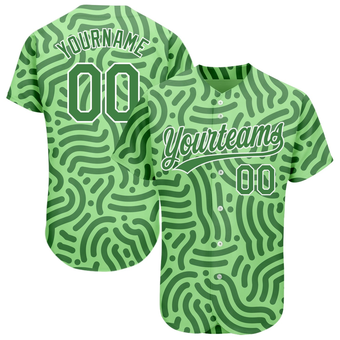 Custom Neon Green Kelly Green-White 3D Pattern Design Authentic Baseball Jersey - Main View