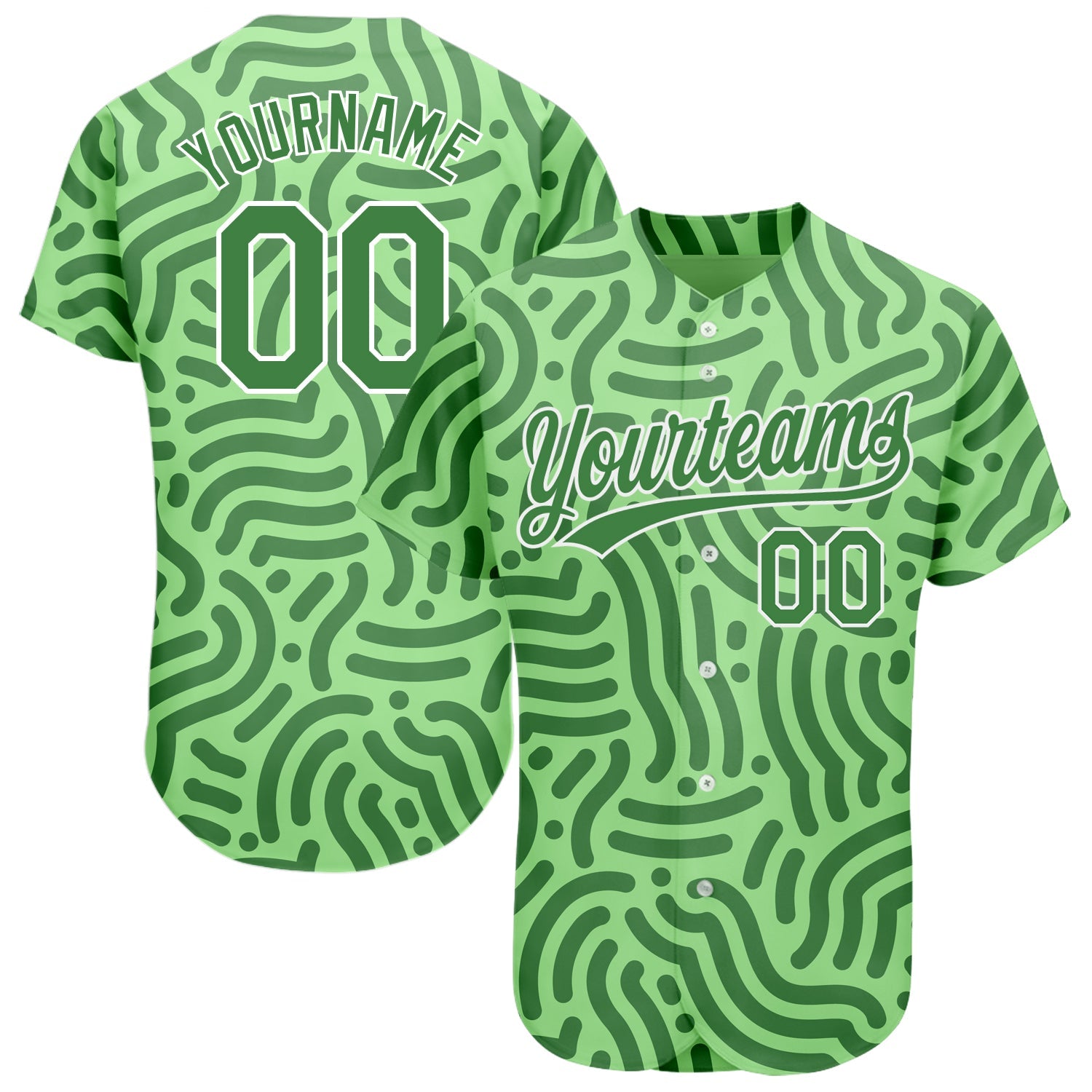 Custom Neon Green Kelly Green-White 3D Pattern Design Authentic Baseball Jersey - Main View