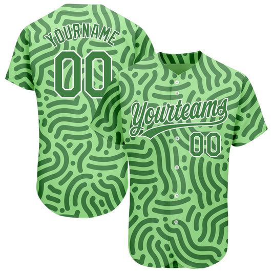 Custom Neon Green Kelly Green-White 3D Pattern Design Authentic Baseball Jersey - Main View