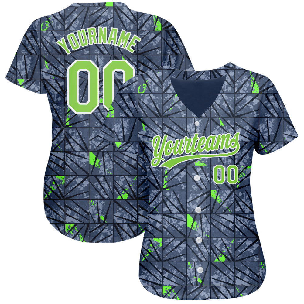 Custom Gray Neon Green-Black 3D Pattern Design Authentic Baseball Jersey view 2