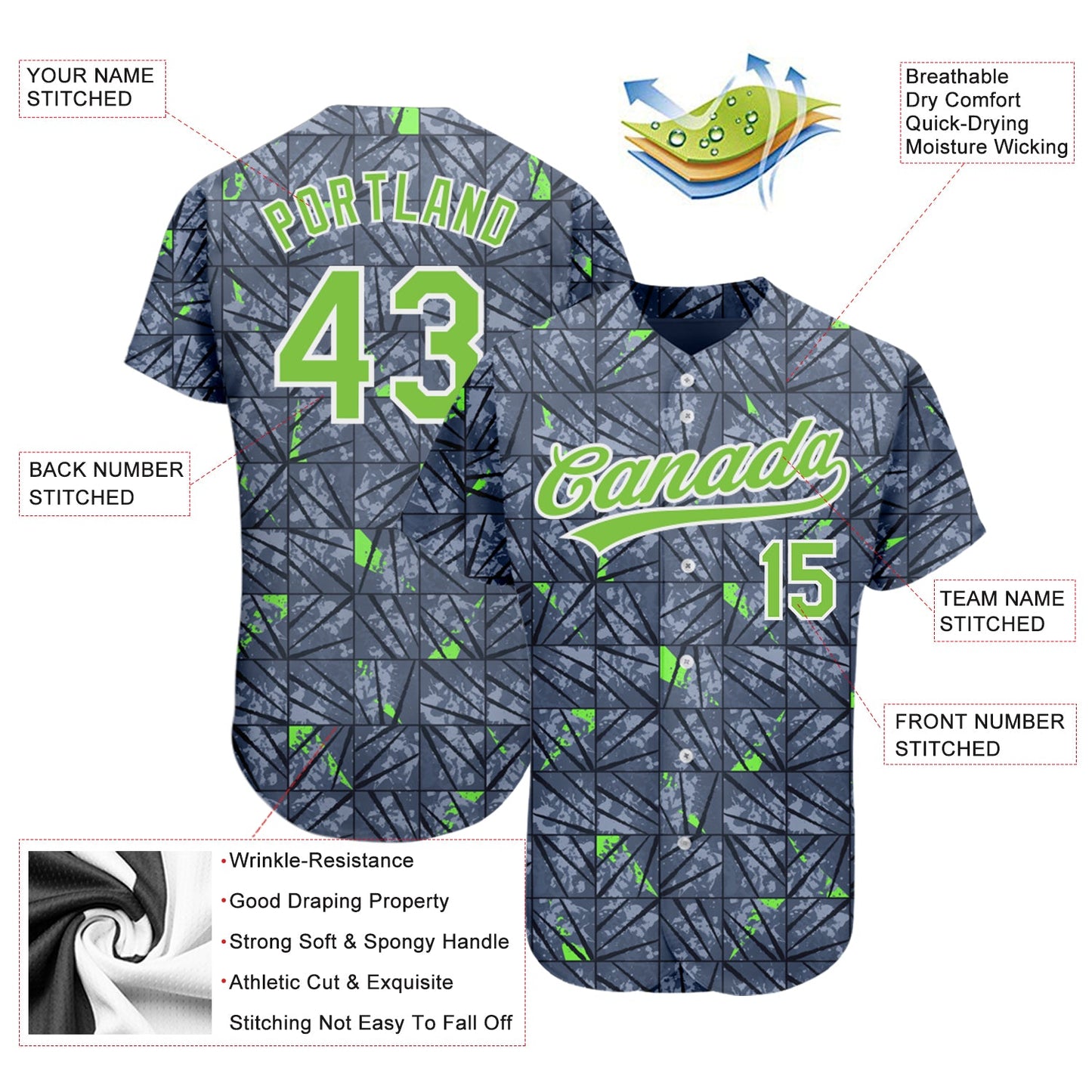 Custom Gray Neon Green-Black 3D Pattern Design Authentic Baseball Jersey view 3