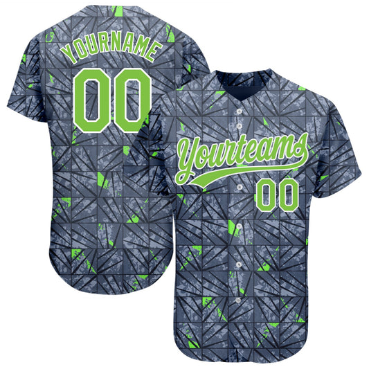 Custom Gray Neon Green-Black 3D Pattern Design Authentic Baseball Jersey - Main View