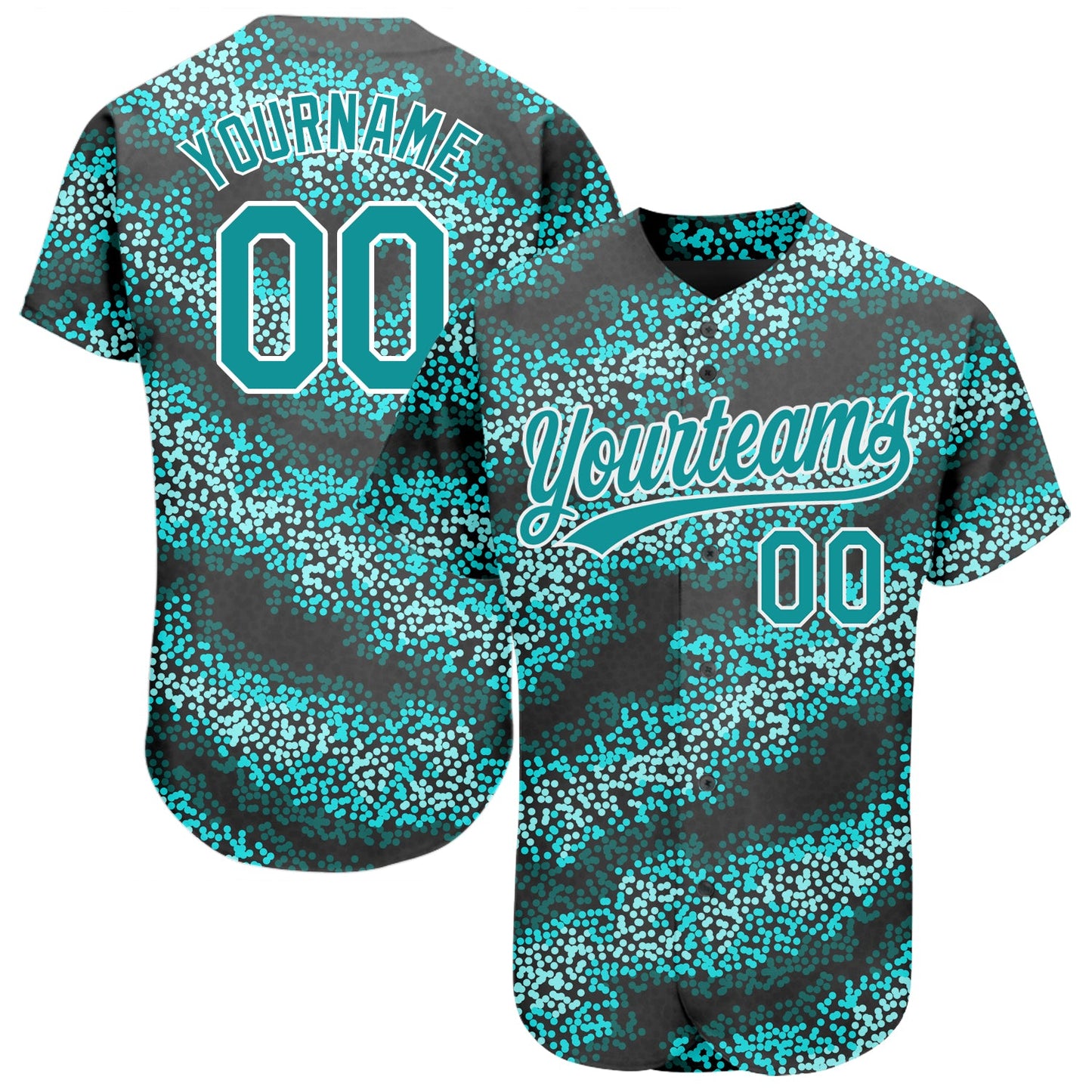 Custom Teal Teal-Black 3D Pattern Design Authentic Baseball Jersey - Main View