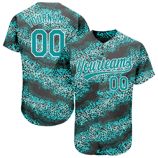 Custom Teal Teal-Black 3D Pattern Design Authentic Baseball Jersey - Main View