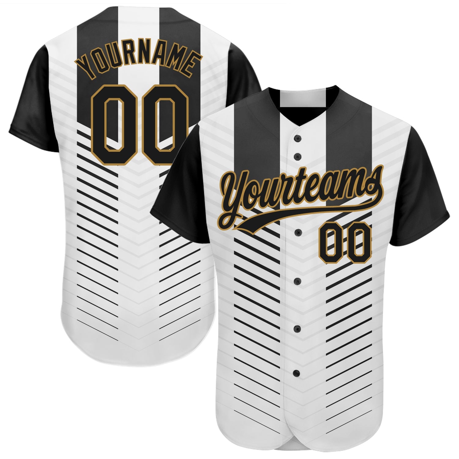Custom White Black-Old Gold 3D Pattern Design Authentic Baseball Jersey - Main View