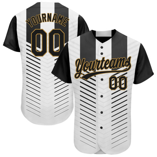 Custom White Black-Old Gold 3D Pattern Design Authentic Baseball Jersey - Main View