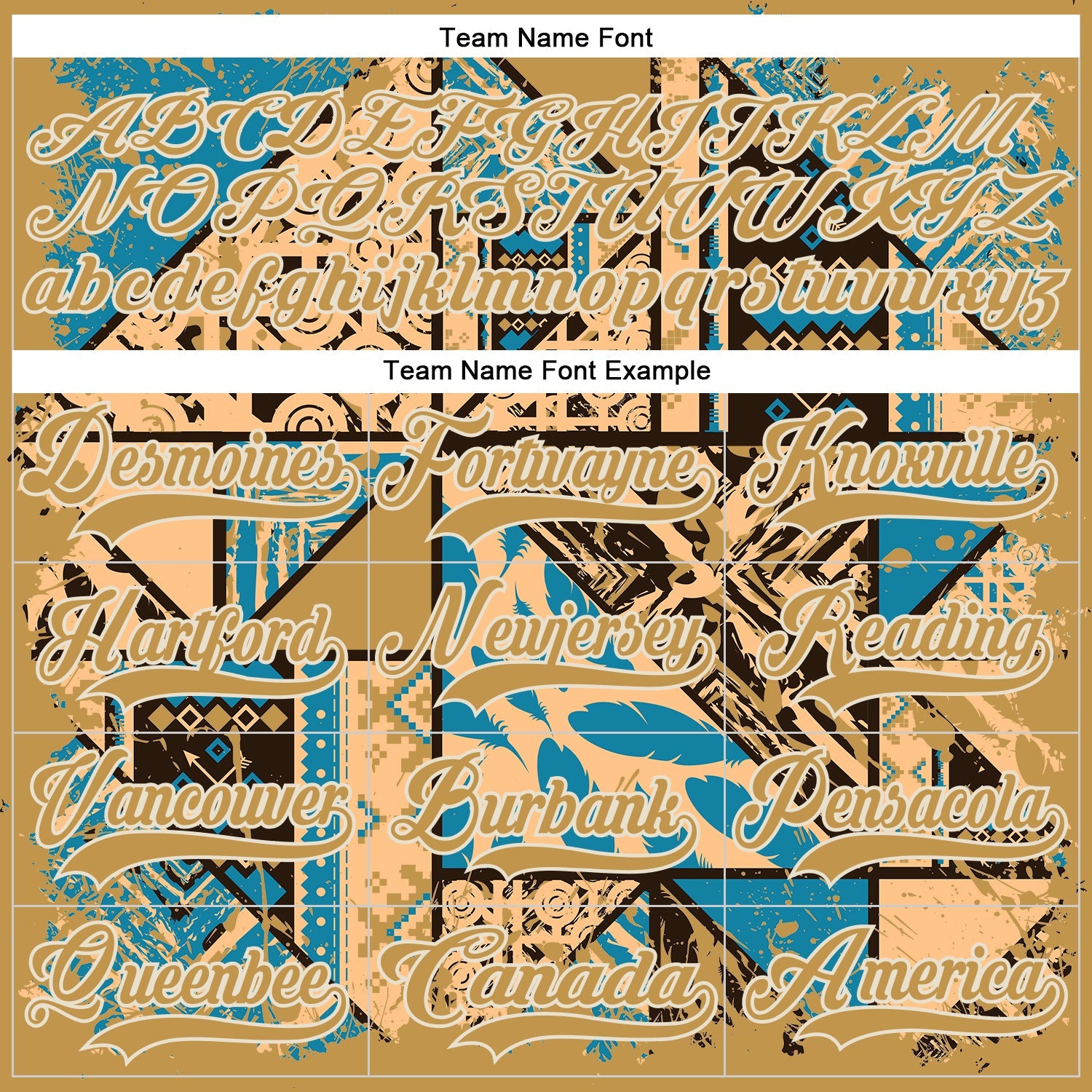 Custom Old Gold Blue-Cream Tribal Indigenous Grunge Geometric Splash Hockey Lace Neck Jersey view 6