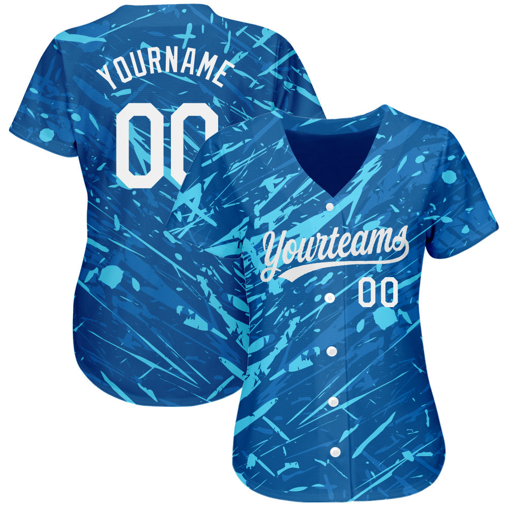 Custom Royal White-Light Blue 3D Pattern Design Authentic Baseball Jersey view 2