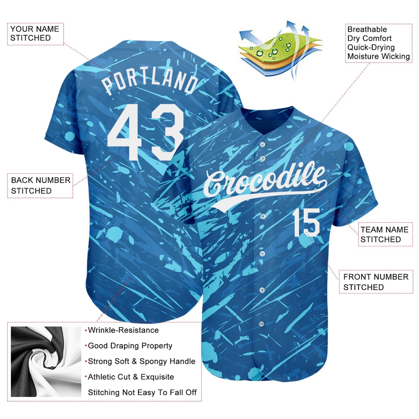Custom Royal White-Light Blue 3D Pattern Design Authentic Baseball Jersey view 3