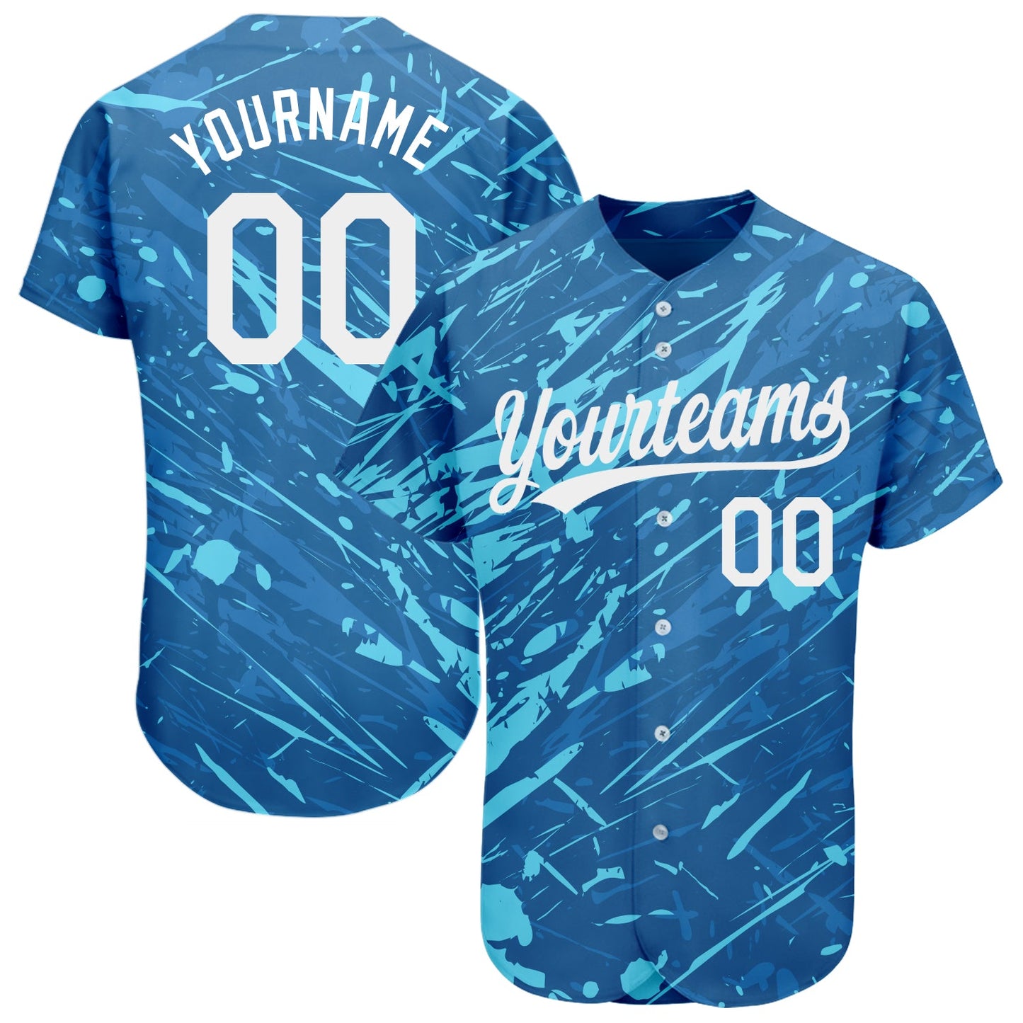 Custom Royal White-Light Blue 3D Pattern Design Authentic Baseball Jersey - Main View
