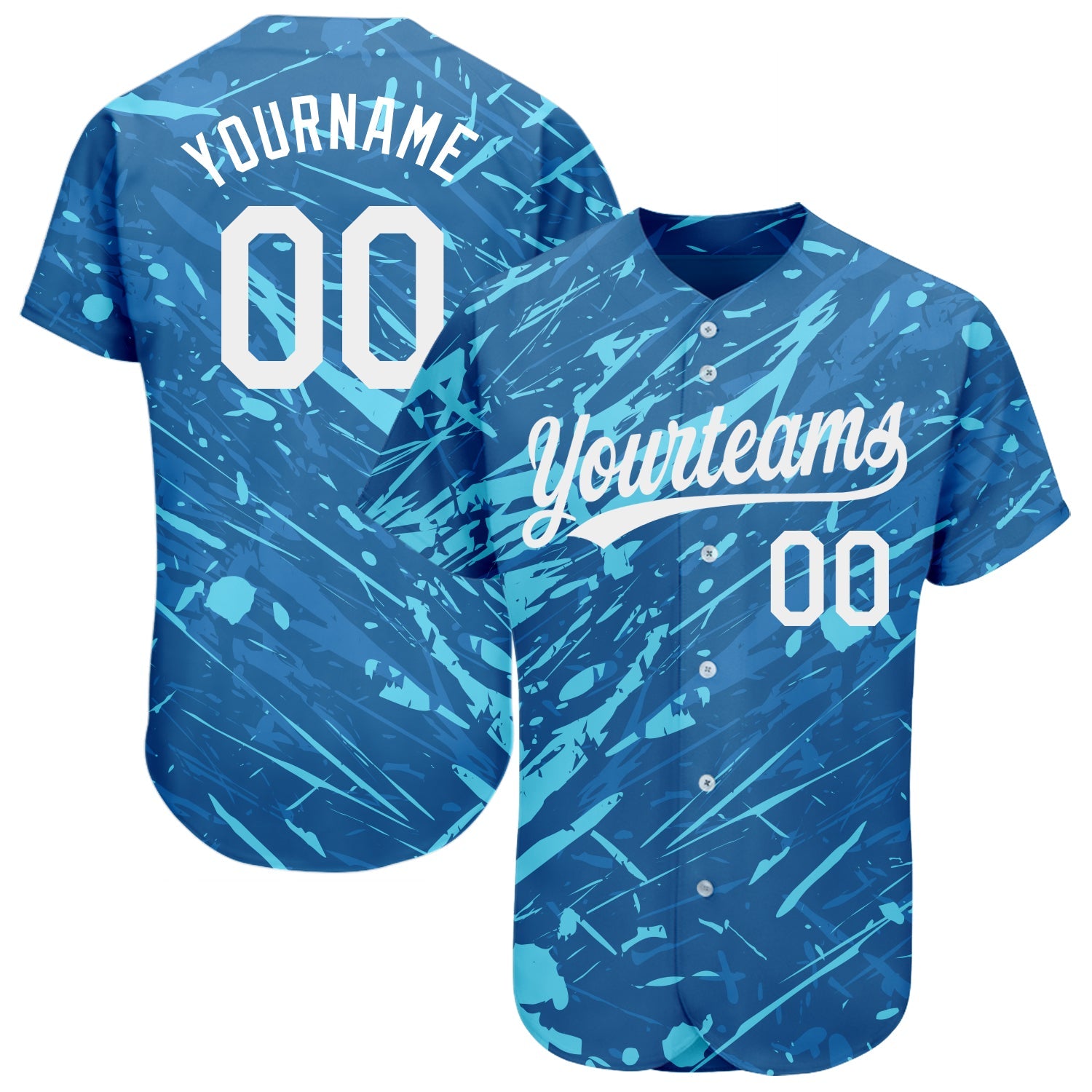 Custom Royal White-Light Blue 3D Pattern Design Authentic Baseball Jersey - Main View