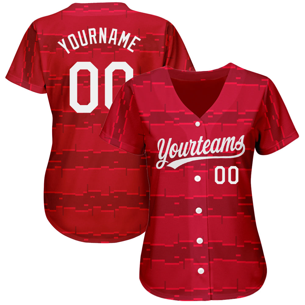 Custom Red White 3D Pattern Design Authentic Baseball Jersey view 2