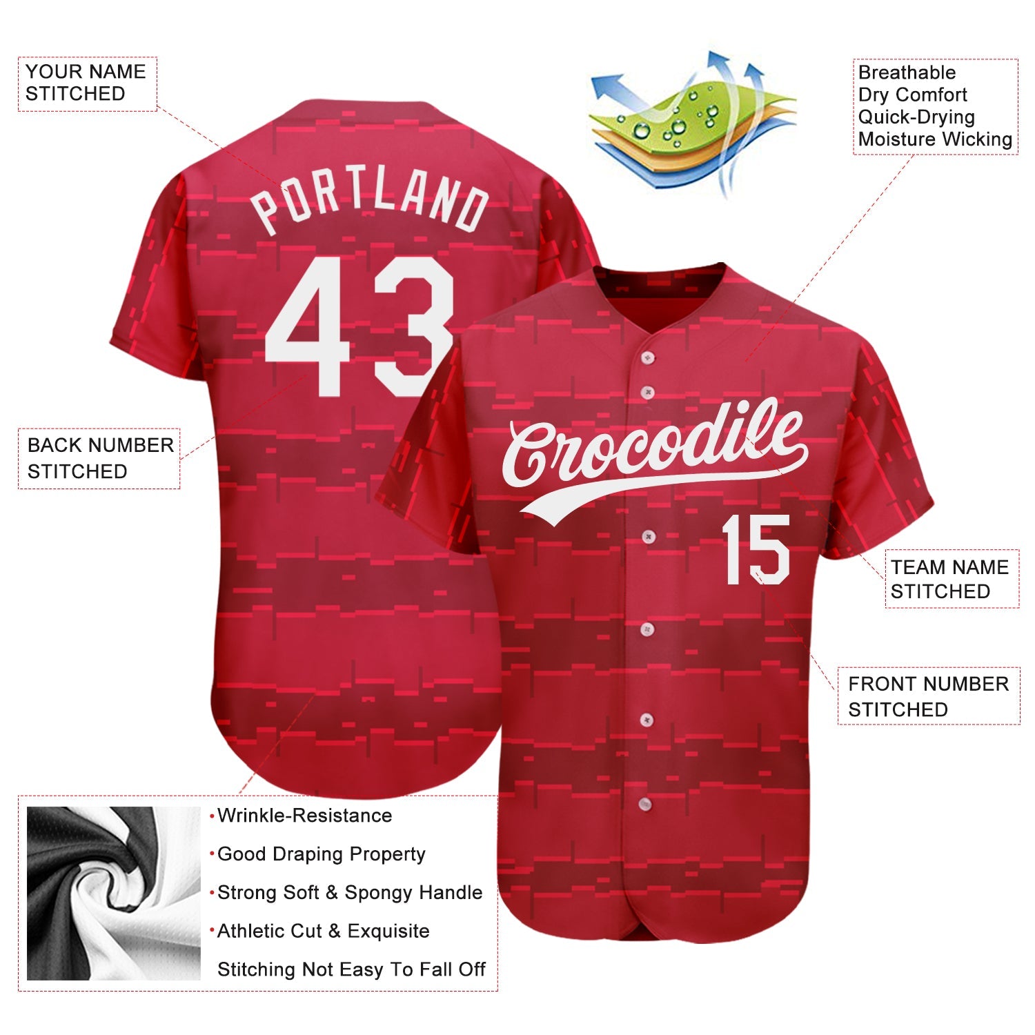 Custom Red White 3D Pattern Design Authentic Baseball Jersey view 3