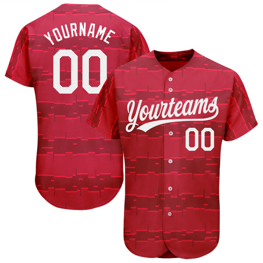 Custom Red White 3D Pattern Design Authentic Baseball Jersey - Main View