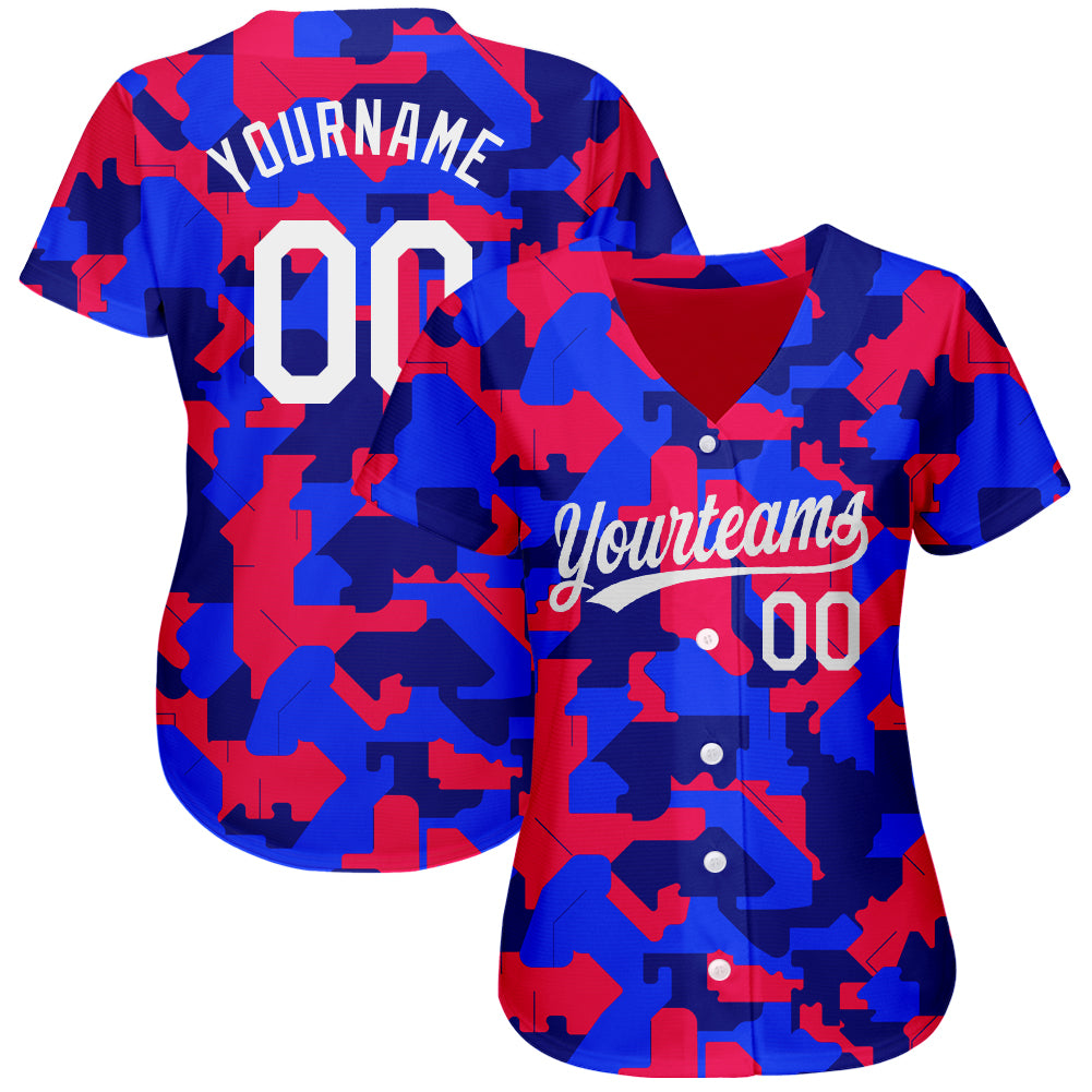 Custom Camo White-Royal 3D Pattern Design Authentic Salute To Service Baseball Jersey view 2