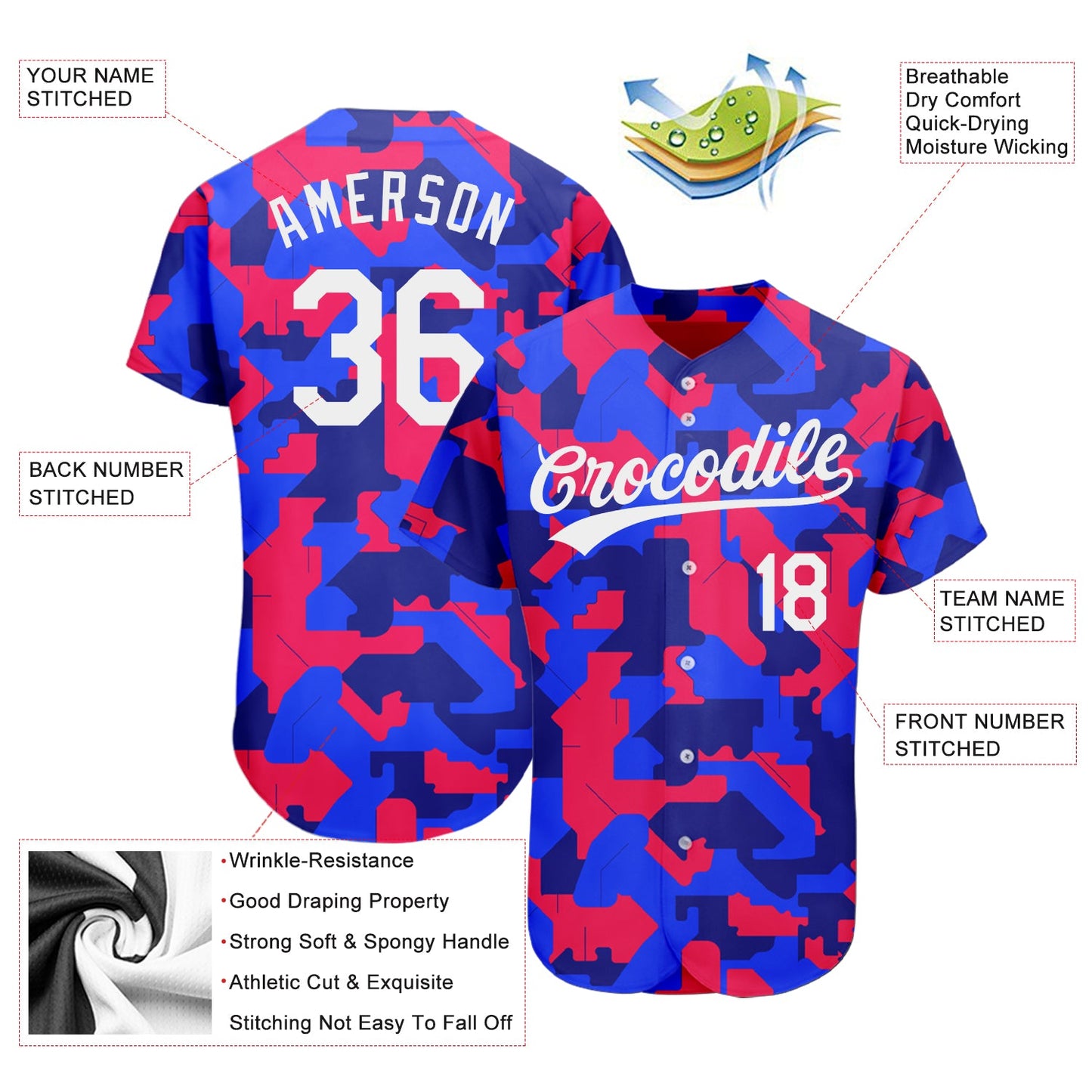 Custom Camo White-Royal 3D Pattern Design Authentic Salute To Service Baseball Jersey view 3