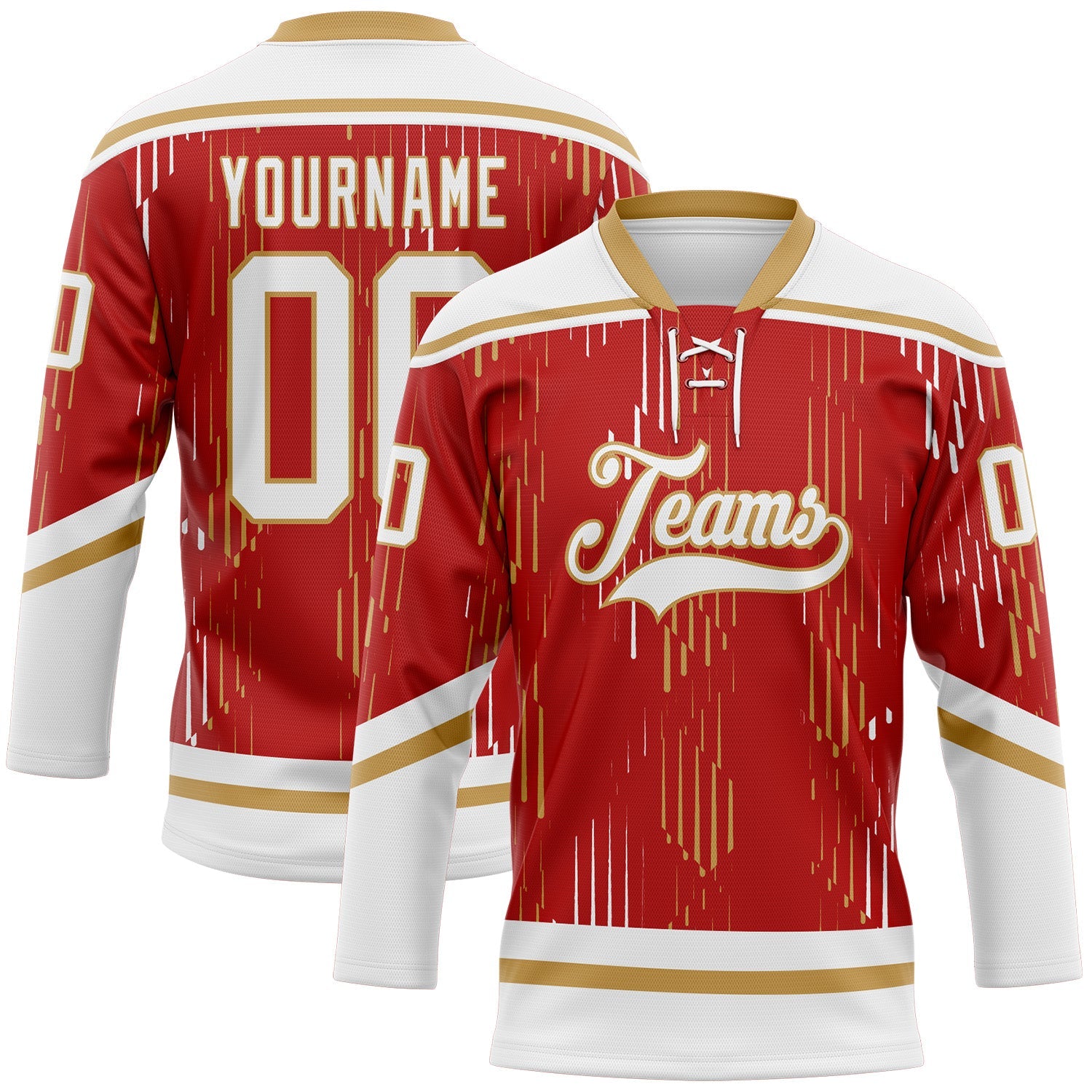 Custom Red White-Old Gold Abstract Florida Inspired Line Hockey Lace Neck Jersey - Main View