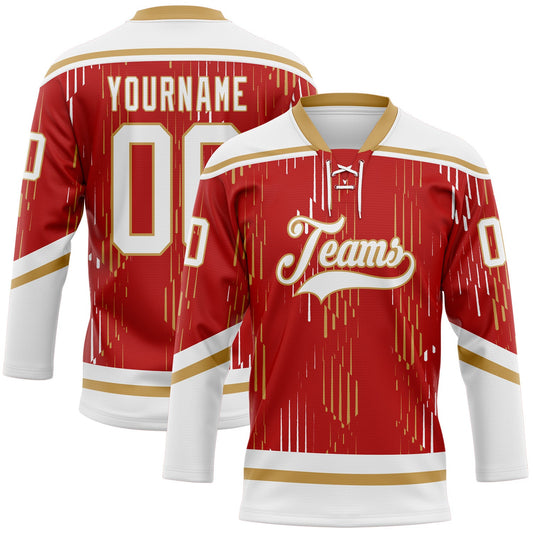 Custom Red White-Old Gold Abstract Florida Inspired Line Hockey Lace Neck Jersey - Main View