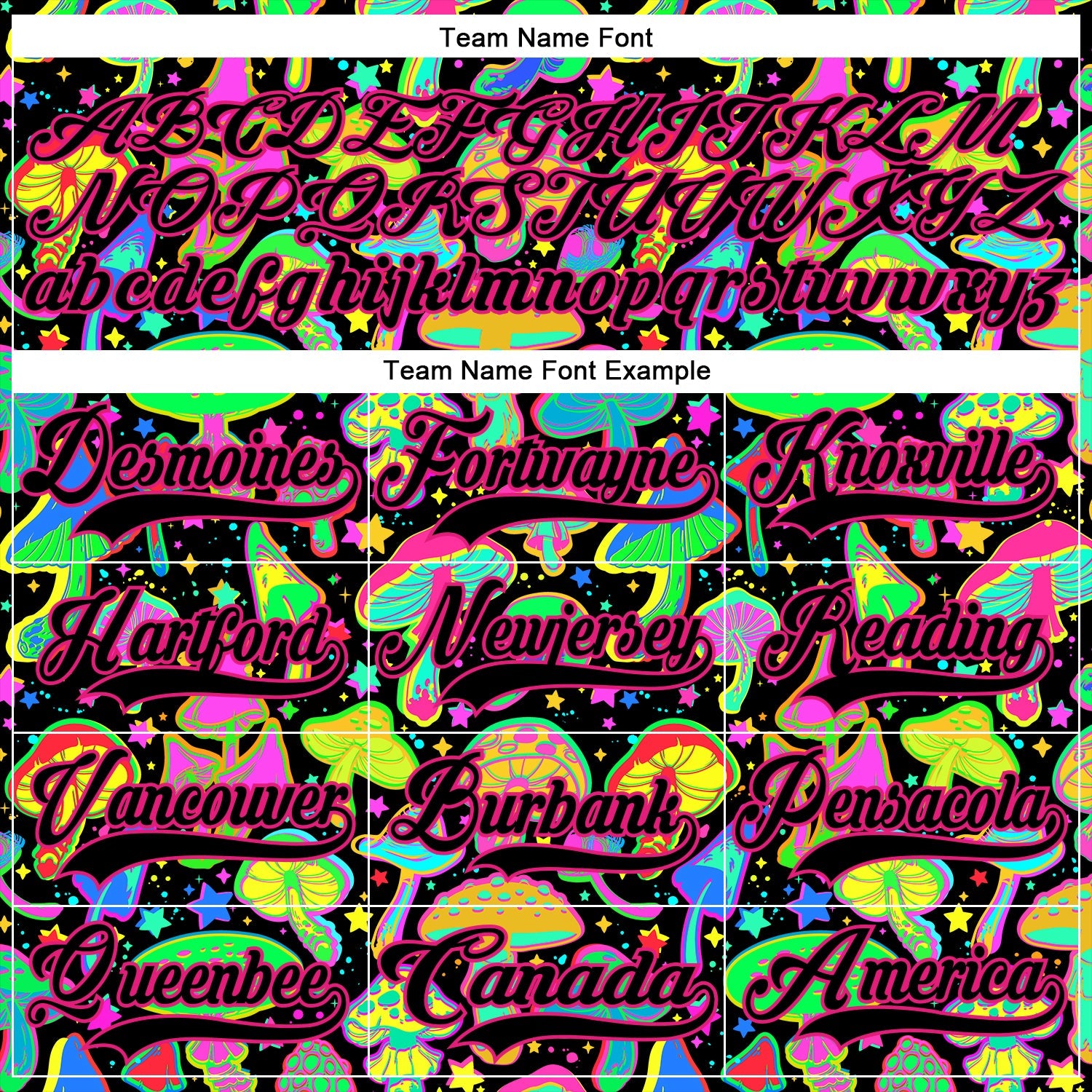Custom Black Hot Pink Trippy Psychedelic Magic Mushrooms Hockey Lace Neck Jersey view 6
