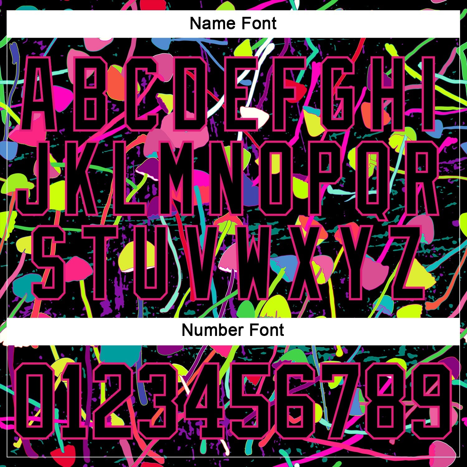 Custom Black Hot Pink Trippy Psychedelic Magic Mushrooms Hockey Lace Neck Jersey view 7