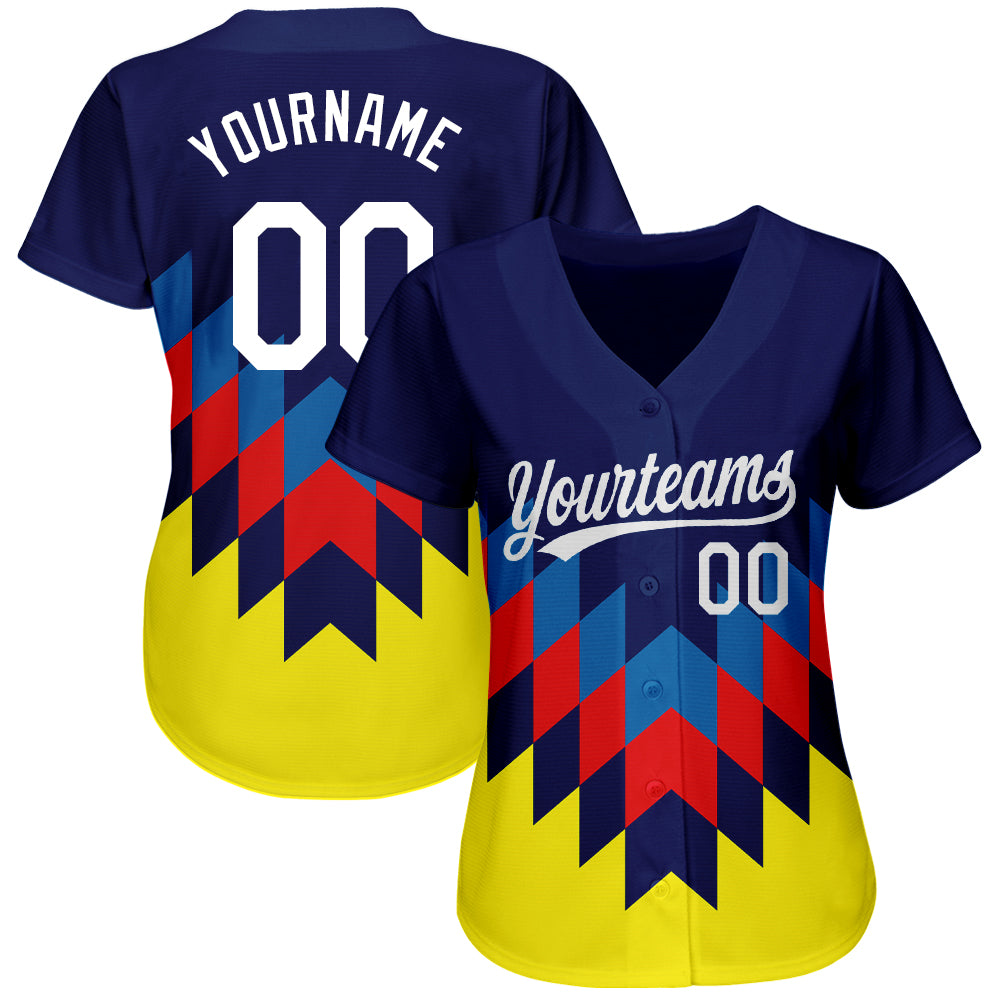 Custom Figure White-Gold 3D Pattern Design Authentic Baseball Jersey view 2