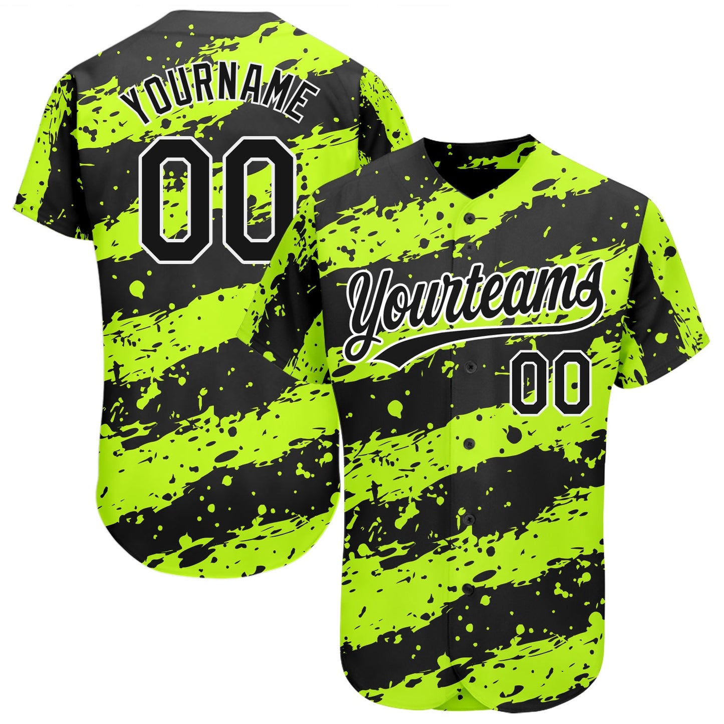 Custom Neon Green Black-White 3D Pattern Design Authentic Baseball Jersey - Main View