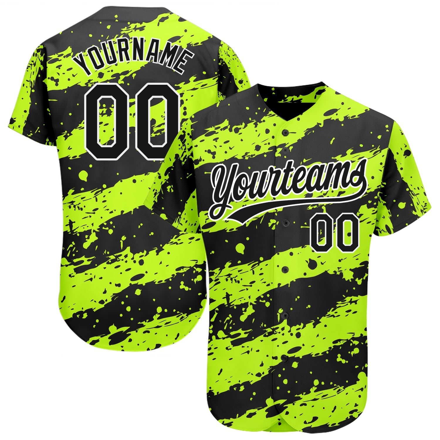 Custom Neon Green Black-White 3D Pattern Design Authentic Baseball Jersey - Main View