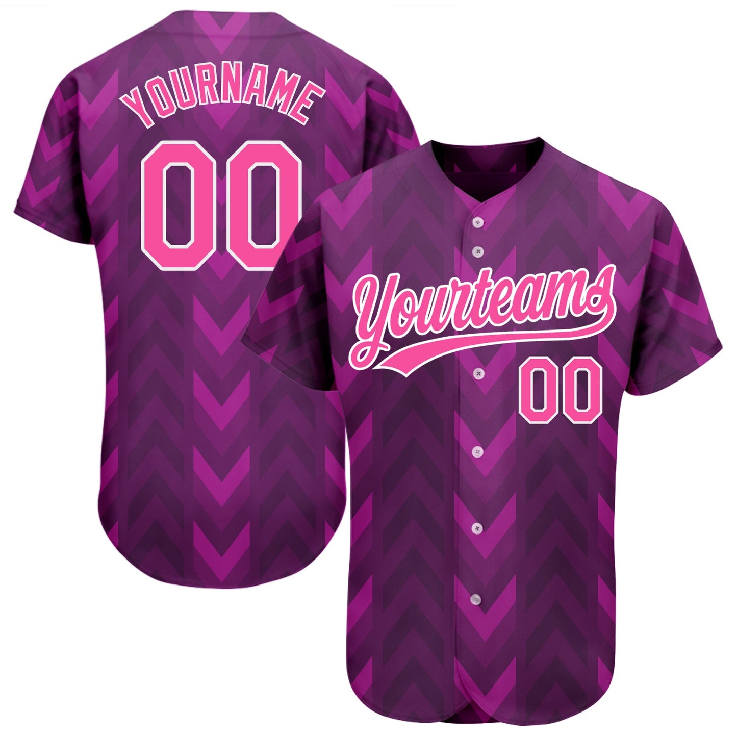 Custom Purple Pink-White 3D Pattern Design Authentic Baseball Jersey - Main View