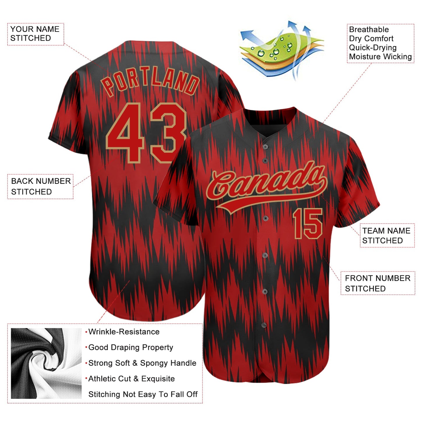Custom Red Red Old Gold-Black 3D Pattern Design Authentic Baseball Jersey view 3