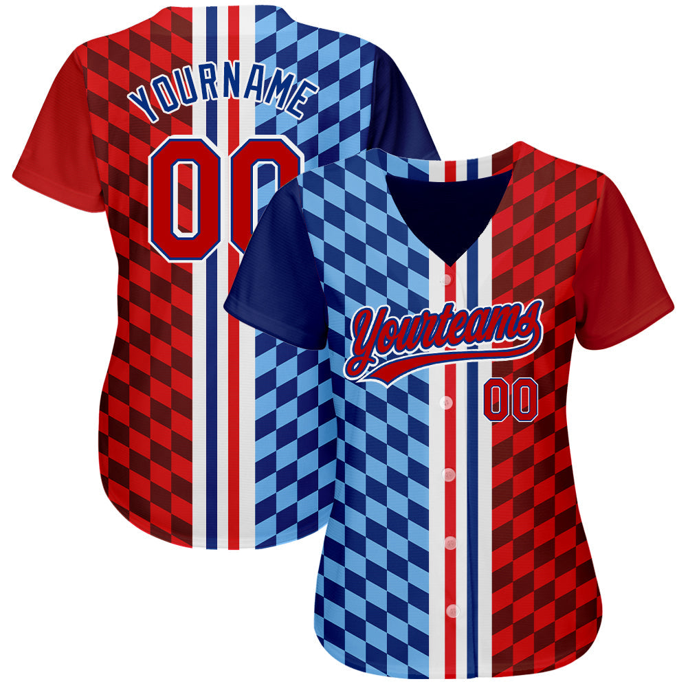 Custom Figure Red-Royal 3D Pattern Design Authentic Baseball Jersey view 2