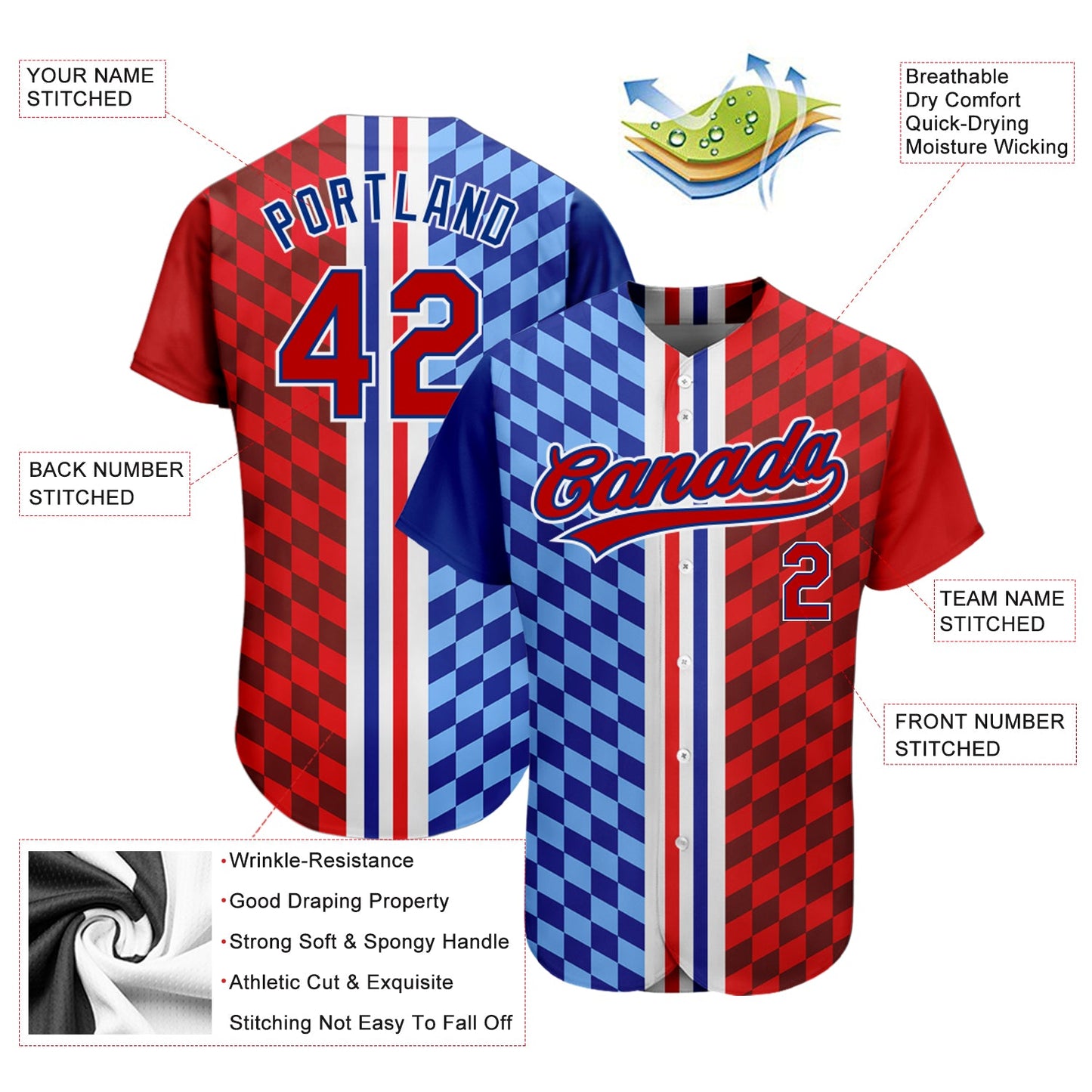 Custom Figure Red-Royal 3D Pattern Design Authentic Baseball Jersey view 3