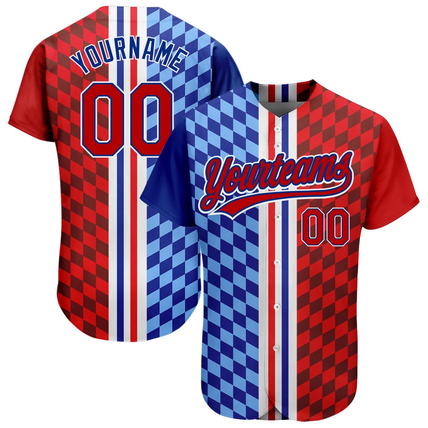 Custom Figure Red-Royal 3D Pattern Design Authentic Baseball Jersey - Main View