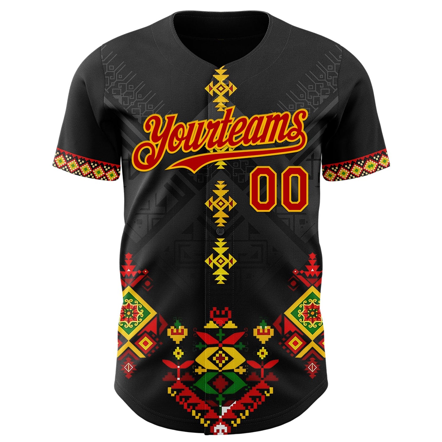 Custom Black Red Gold-Green Black History Month Africa Tribal Authentic Baseball Jersey view 2