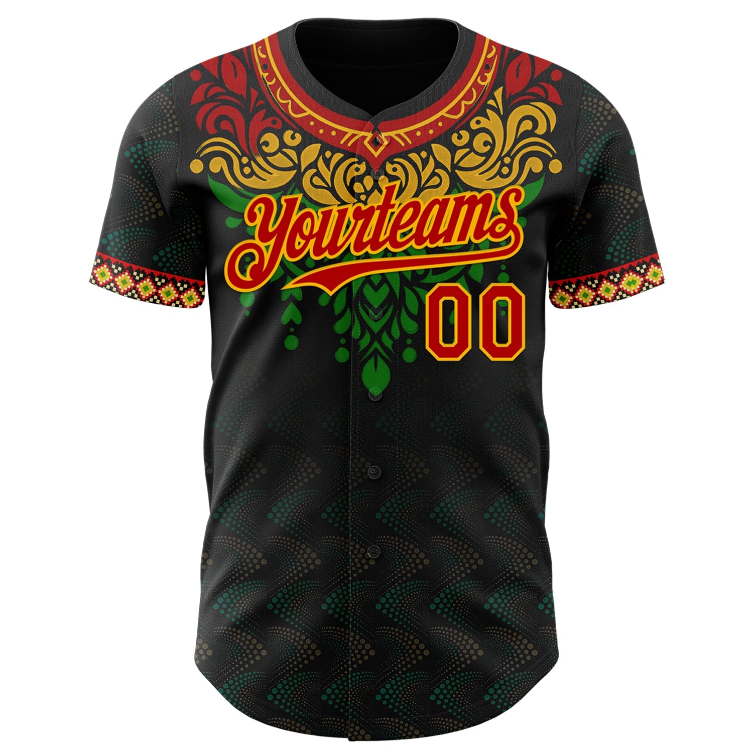 Custom Black Red Gold-Green Black History Month Africa Tribal Authentic Baseball Jersey view 2