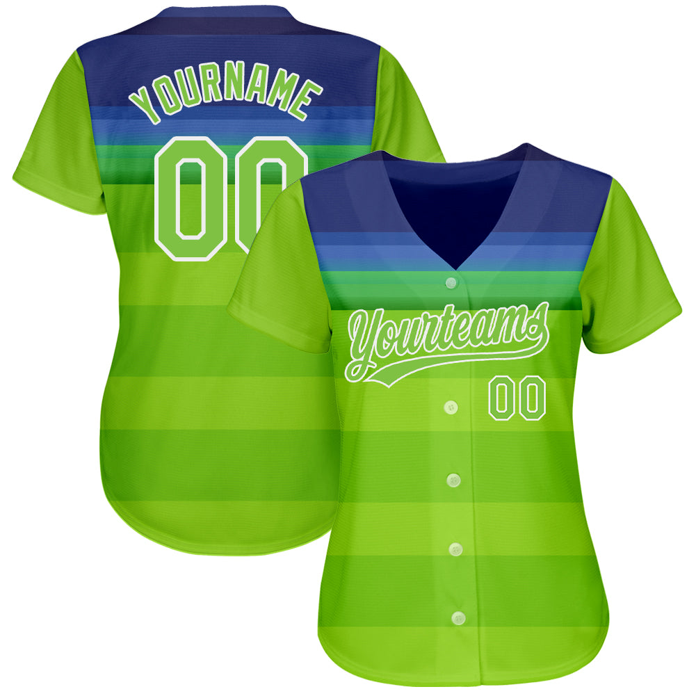Custom Neon Green Neon Green-Royal 3D Pattern Design Authentic Baseball Jersey view 2